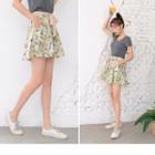 Tie-waist Printed Wide-leg Shorts