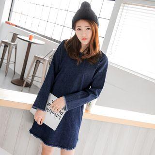 Frayed Drop Shoulder Denim Dress