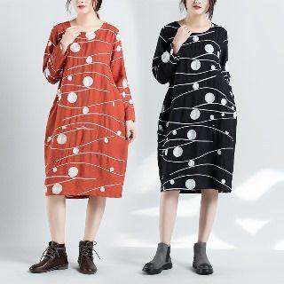 Long-sleeve Round Neck Embroidery Dress