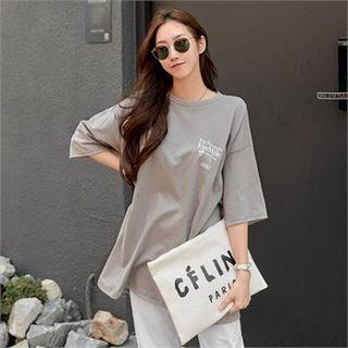 Slit-front Letter Print T-shirt
