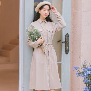Long-sleeve Drawstring Shirtdress