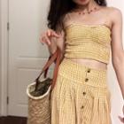 Set:color-block Plaid Strap Top + Plaid High-waist Skirt