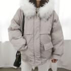 Faux-fur Hooded Padded Jacket Beige - One Size