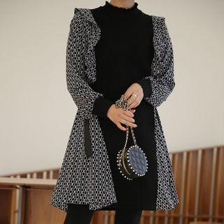 Knit-panel Pattern Flare Dress