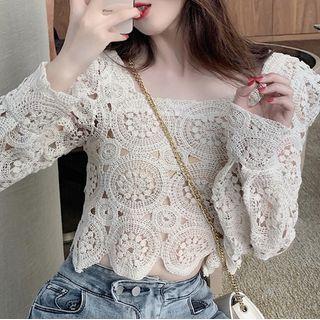 Long-sleeve Pointelle Top