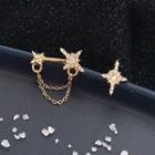 Non-matching Rhinestone Star Chained Earring 1 Pair - S925 Sterling Silver Stud Earring - One Size