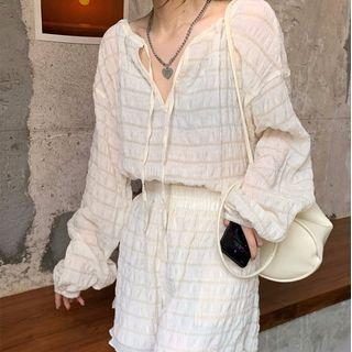 Set: Long-sleeve Drawstring Top + Shorts