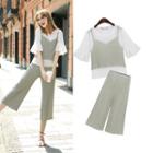 Set: Chiffon Top + Pleated Camisole + Cropped Pants