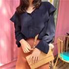 Plain Loose-fit Bell-sleeve Blouse