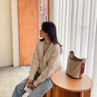 Drop-shoulder Cable-knit Cardigan Ivory - One Size