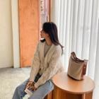 Drop-shoulder Cable-knit Cardigan Ivory - One Size