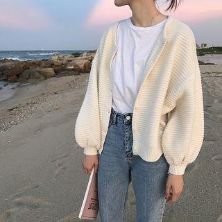 Plain Puff-sleeve Cardigan
