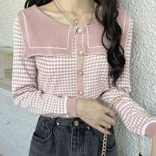 Plaid Peter Pan Collar Long-sleeve Top