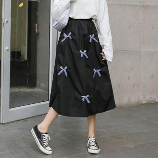 Ribbon-accent A-line Midi Skirt