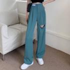 High-waist Distressed Wide-leg Pants