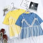 Set: Short-sleeve T-shirt + Spaghetti-strap Mesh Top