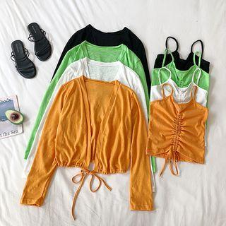 Set Of 2: Front Drawstring Camisole Top + Lightweight Cardigan