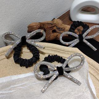 Rhinestone Bow Hair Tie Silver - One Size