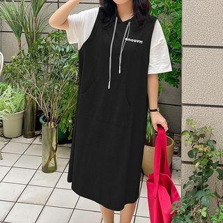 Mock Two-piece Short-sleeve Lettering Hoodie Dress