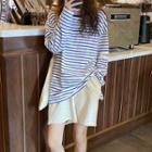 Long-sleeve Striped Cut-out Top As Shown In Figure - One Size