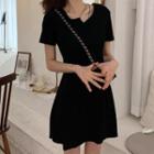 Short-sleeve Asymmetrical Neck Mini A-line Dress