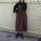 Turtle Neck Long-sleeve Plain Sweatshirt / Tie Waist Plain Pinafore Dress