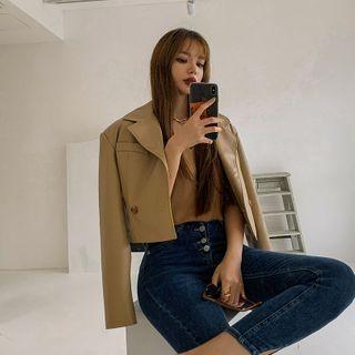 Wide-lapel Cropped Pleather Jacket