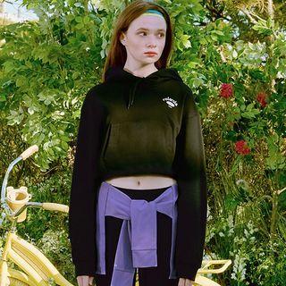 Kangaroo-pocket Logo-print Cropped Hoodie Black - One Size