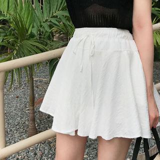 Drawstring-waist Flare Skort