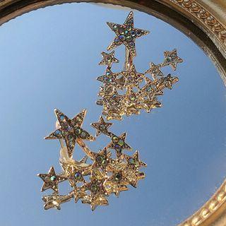 Rhinestone Star Earring 1 Pair - Silver Stud - Gold - One Size