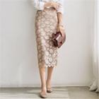 Reversible Lace-overlay Knit Midi Skirt