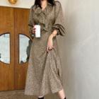 Ruffled Leopard Long Wrap Dress Brown - One Size