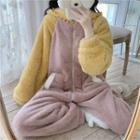 Rabbit Ear Fleece Onesie Dark Pink & Yellow & White - One Size