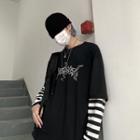 Mock Two-piece Long-sleeve Printed T-shirt Stripe - Black - One Size