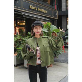 Epaulette-shoulder Cropped Jacket