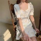 Cherry Print Short-sleeve A-line Dress As Shown In Figure - One Size