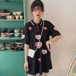 Heart Print Short Sleeve Polo Dress