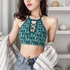 Lettering Halter Cropped Camisole Top