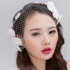 Faux Pearl Lace Flower Wedding Veil White - One Size