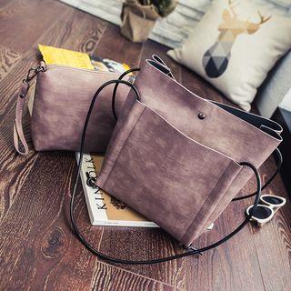 Set Of 2: Faux Leather Shopper Bag + Clutch