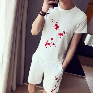 Set: Flower Embroidered Short Sleeve T-shirt + Shorts