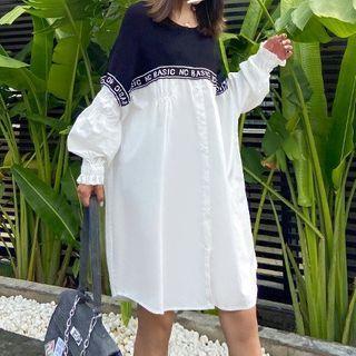 Lettering Paneled Shirt Black - One Size