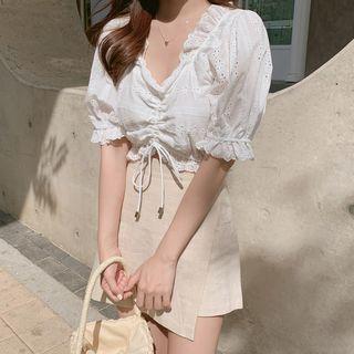 Ruffle Trim Elbow-sleeve Top / Skort / Set