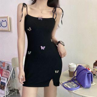 Butterfly Detail Cropped Camisole / Spaghetti Strap Mini Sheath Dress