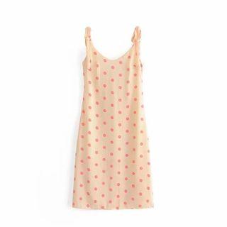 Tie-shoulder Dotted A-line Dress