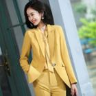 Tie-neck Blouse / Plain Blazer / Straight-cut Pants