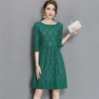 Argyle Elbow-sleeve A-line Dress