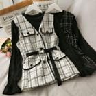 Set: Bell-sleeve Plain T-shirt + Woolen Button-down Vest