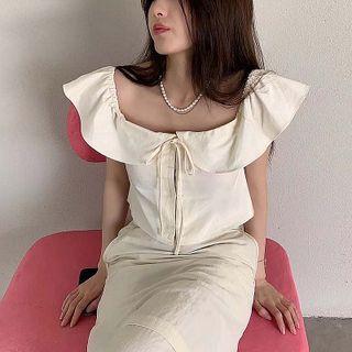 Cap-sleeve Square-neck Blouse