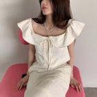 Cap-sleeve Square-neck Blouse